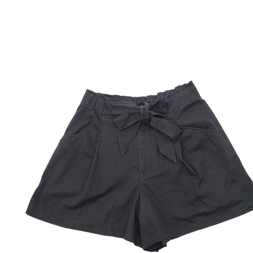 Zara Shorts Womens High Rise Elastic Waist Black Small Bow Knot Tie Pockets - Picture 9 of 10